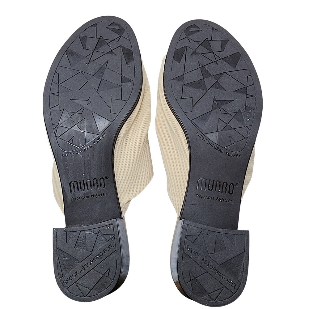 Munro Slide Sandals 8.5 M Wom Beige Mesh Open Toe Block Heel Mule Shoes Minimal - Picture 9 of 13